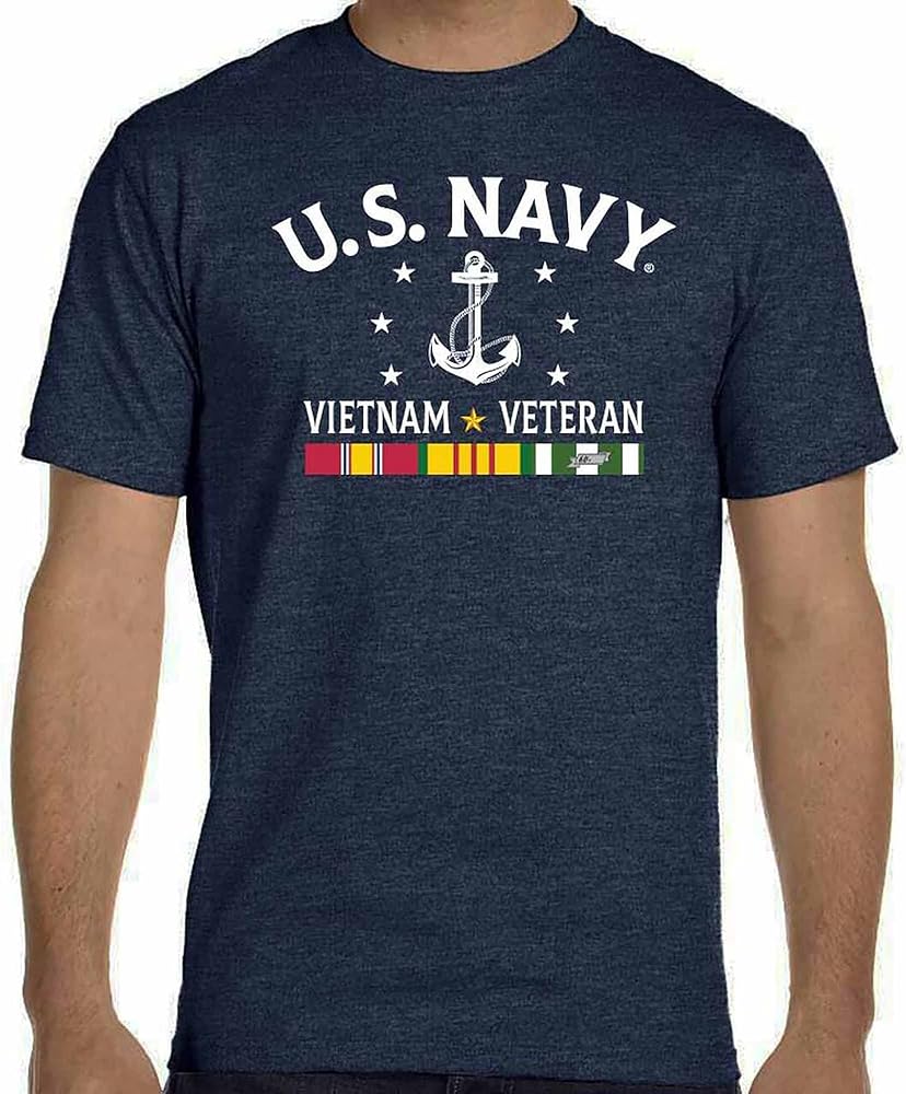 US Navy Vietnam Veteran T-Shirt with 3 Ribbons and Anchor Graphics