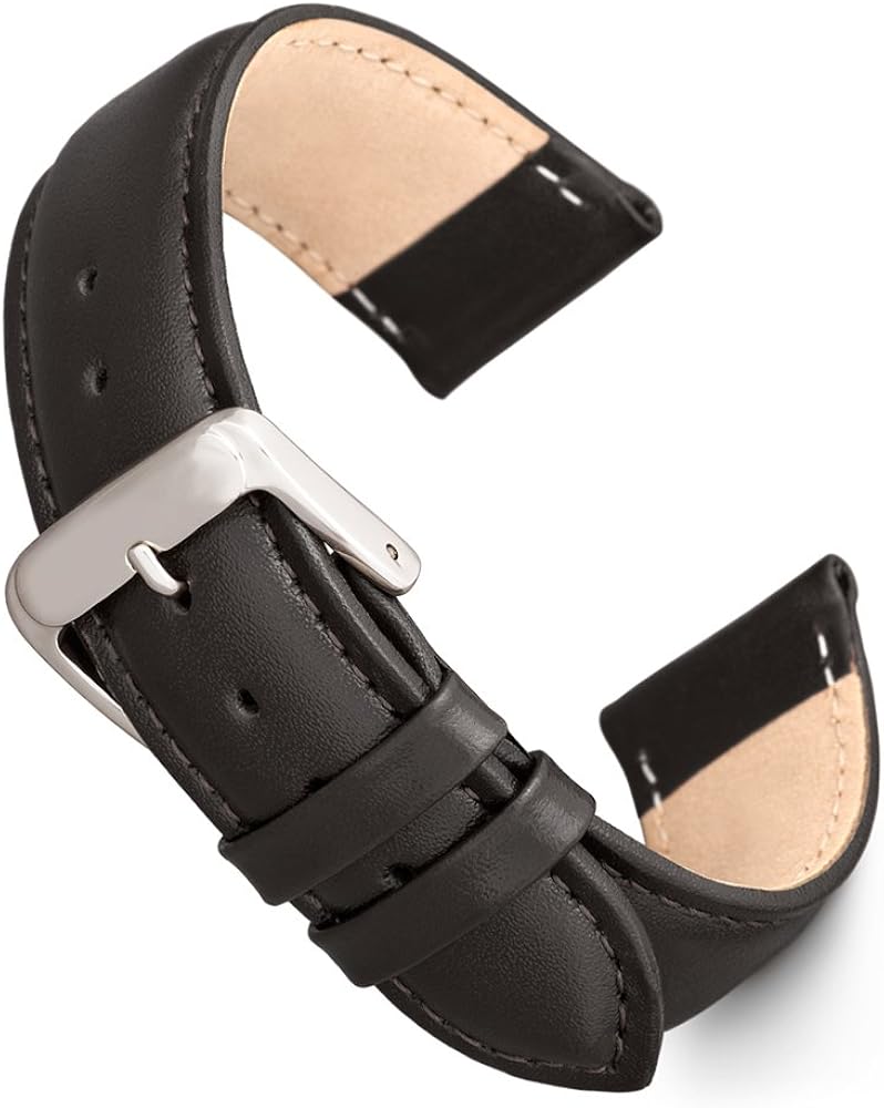 Speidel Genuine Leather Watch Band Black and Brown Stitched Calf Skin Replacement Strap,Stainless Steel Metal Buckle,Watchband Fits Most Watch Brands (16mm-24mm)