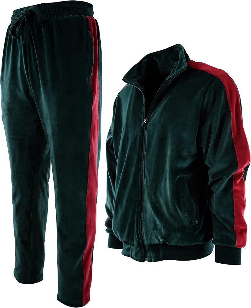 Mens Velour Set with Zippered Pockets and Velour Lining