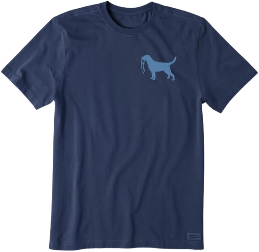 Life is Good. Men's Labrador Leash Short Sleeve Crusher Tee, Darkest Blue