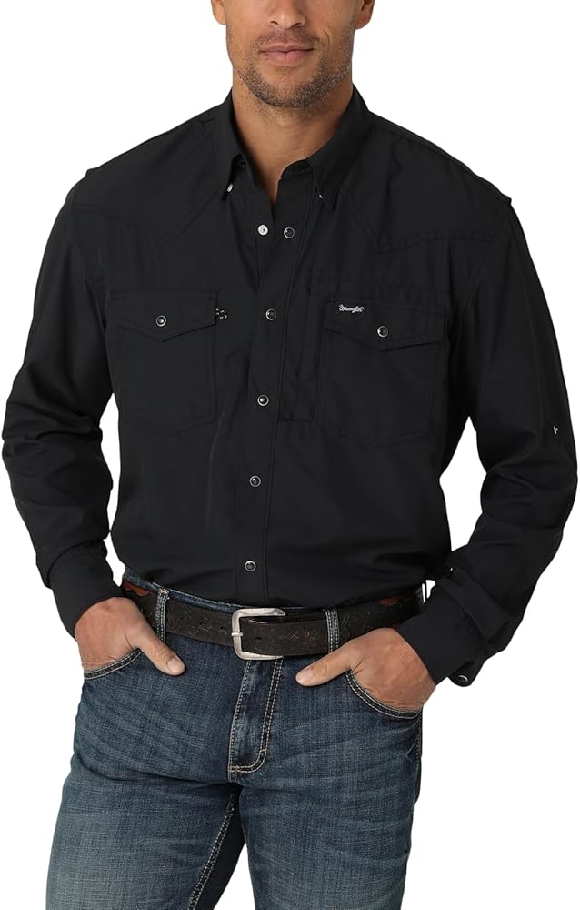 Wrangler Mens Performance Snap Long Sleeve Solid Shirt