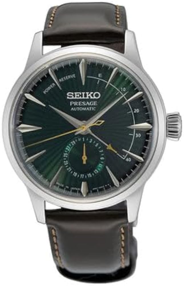 SEIKO SSA459 Automatic Watch for Men - Presage Collection - Rich Green Patterned Dial - Stainless Steel, Leather Band- Water-Resistant 50M