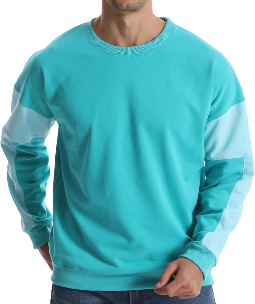 Men's Crewneck Sweatshirts Patchwork Athletic Workout Sweat Shirt Casual Loose fit Long Sleeve Pullover Tops for Men