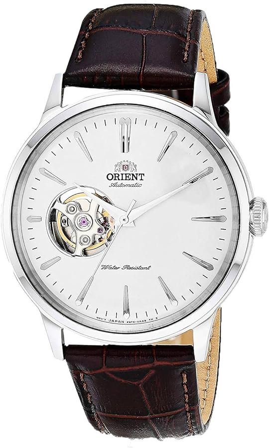 Orient 'Bambino Open Heart' Japanese Automatic Stainless Steel and Leather Dress Watch