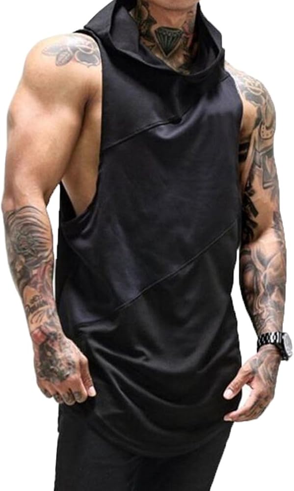 Men's Muscle Sleeveless Hoodies Tank Tops Gym Workout Hooded Bodybuilding Stringer T Shirt