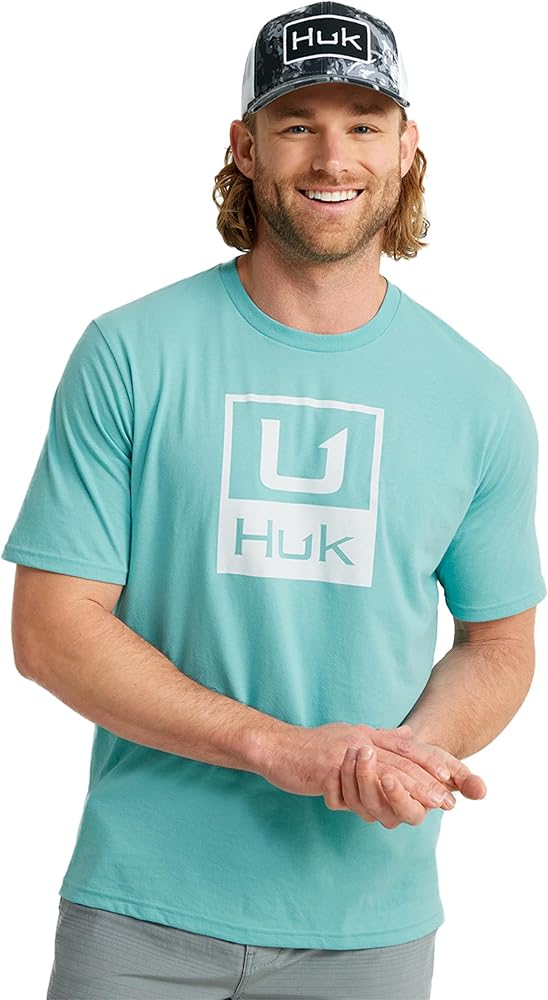 HUK Standard Short Sleeve Performance Tee, Fishing T-Shirt for Men, Stacked Logo-Marine Blue