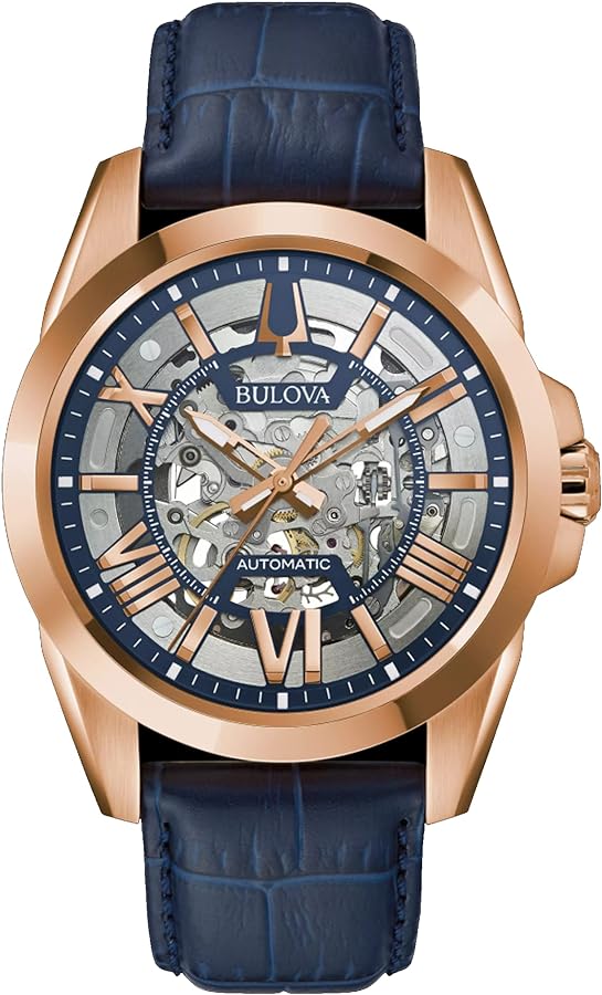 Bulova Men's Classic Sutton 3-Hand 21-Jewel Automatic Watch, 42 Hour Power Reserve, Skeleton Dial, Luminous Hands, 100M Water Resistant, 43mm