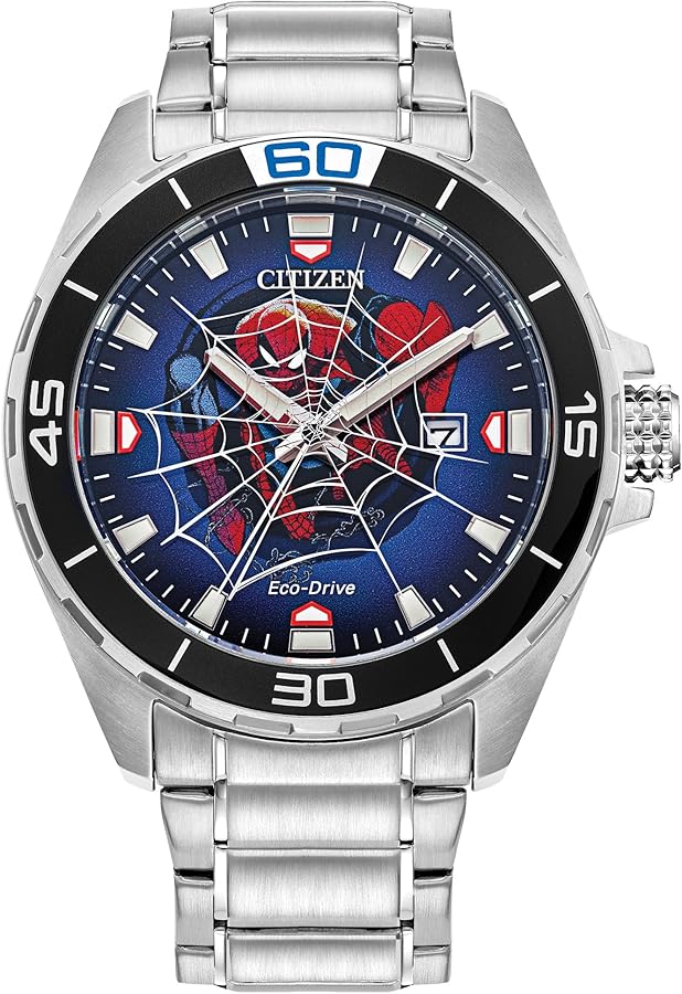 Citizen Men's Eco-Drive Marvel Spider Man Watch in Stainless Steel, Spider Man Art Dial (Model: BM7610-52W)