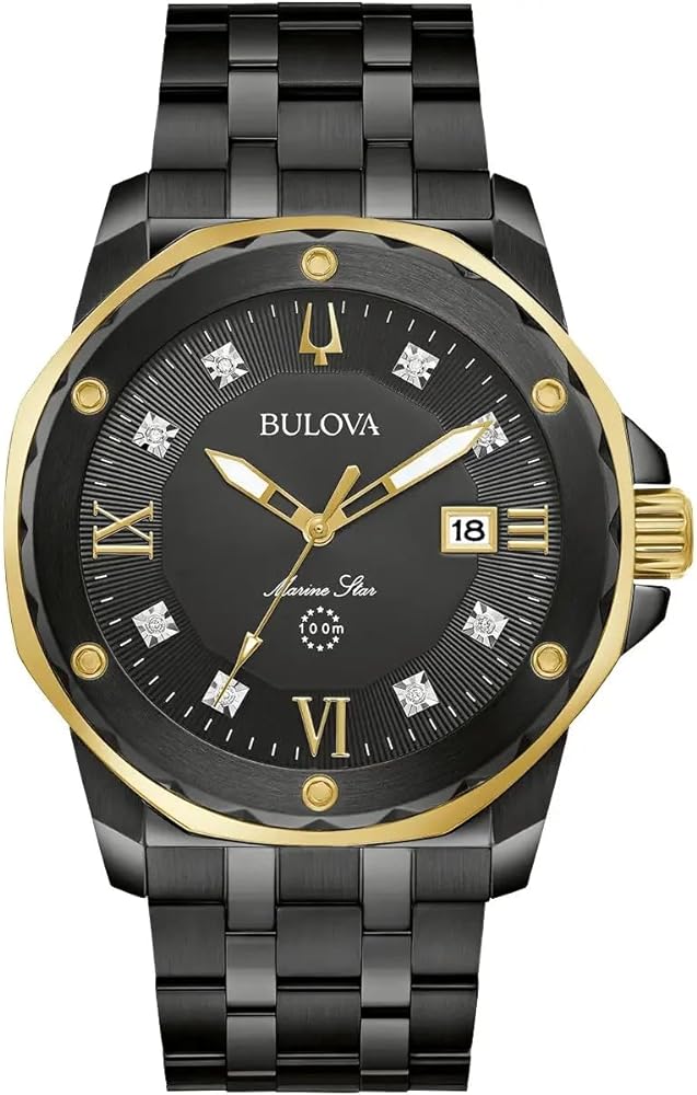 Bulova Marine Star Diamond Accent and Black Ion-Plated Bracelet Watch | 44mm | 98D176