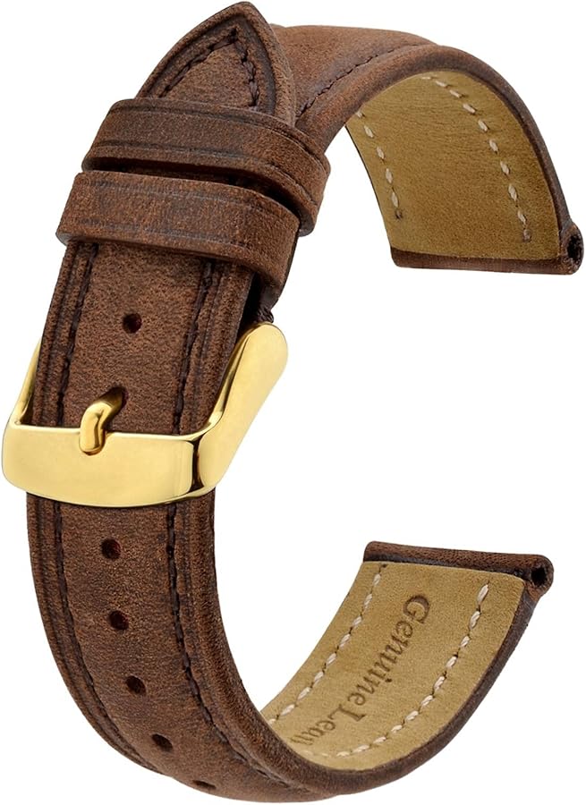 BISONSTRAP Vintage Watch Straps with Gold/Rose Gold Buckle, Leather Replacement Band 18mm 20mm 22mm