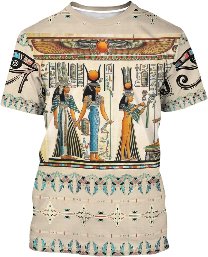 BJU Ancient Egypt Graphic T-Shirt Crewneck Tee 3D Printed Short Sleeve Loose Casual Top Unisex