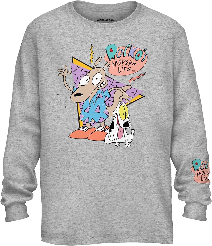 Nickelodeon Mens Long Sleeve Shirt - #TBT Mens 1990's Clothing - Rugrats, Hey Arnold, Rocko's Modern Life