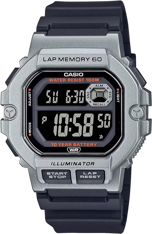 Casio LED Illuminator Lap Memory 60 10-Year Battery Men's Digital Sports Watch 100 M Water Resistant Countdown Timer Auto Calendar (Casio Model: WS-1400H-1BV), Black (WS1400H-1BV)