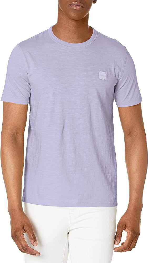 BOSS mens Slub Jersey T-shirt With Tonal Patch Logo T Shirt, Oat Milk, Large Big US