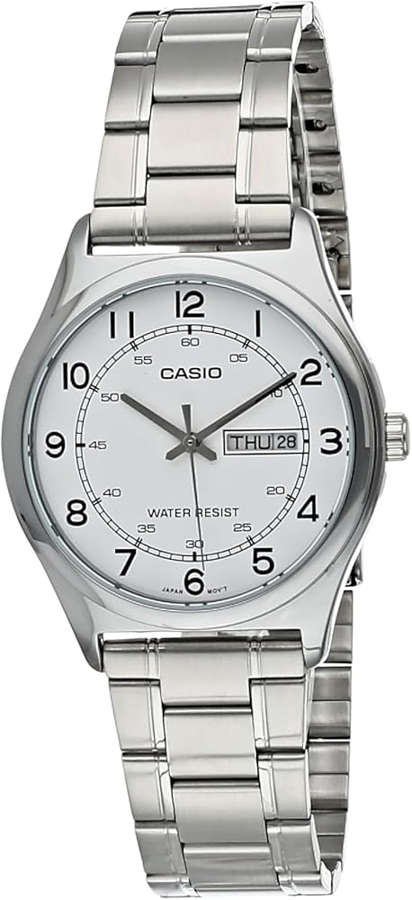 Casio MTP-V006D-7B2 Men's Stainless Steel Easy Reader White Dial Day Date Analog Dress Watch