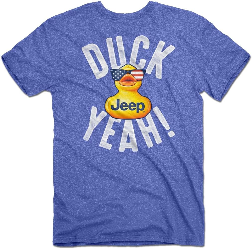 Jeep - Duck Yeah T-Shirt, Blue | Rubber Duck with American Flag Sunglasses Design | 50% Cotton / 50% Polyester