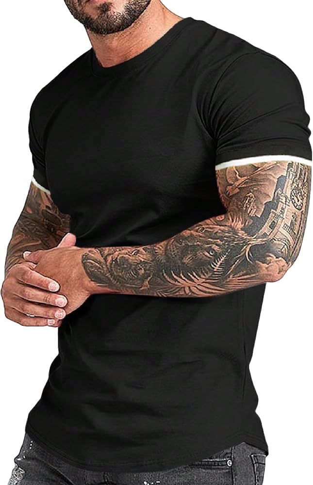 Verdusa Men's Contrast Binding Crew Neck Short Sleeve T Shirt Casual Muscle Top