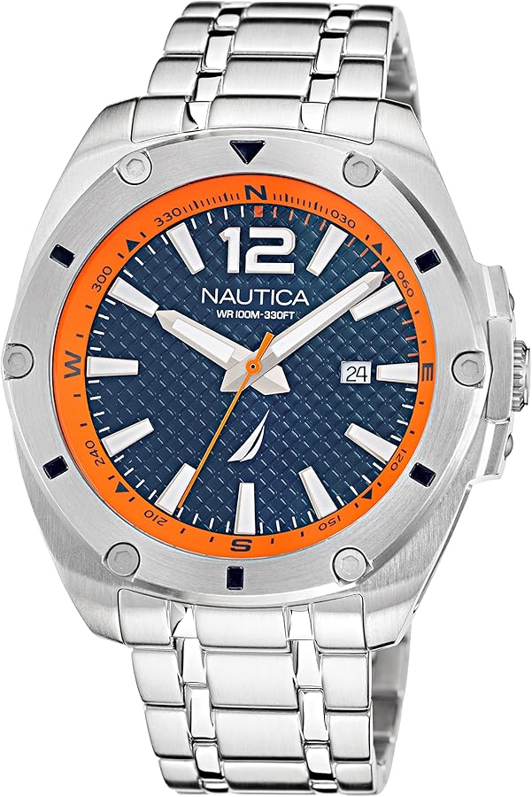 Nautica Men's NAPTCS220 Tin Can Bay Grey/Blue & Orange/SST Bracelet Watch