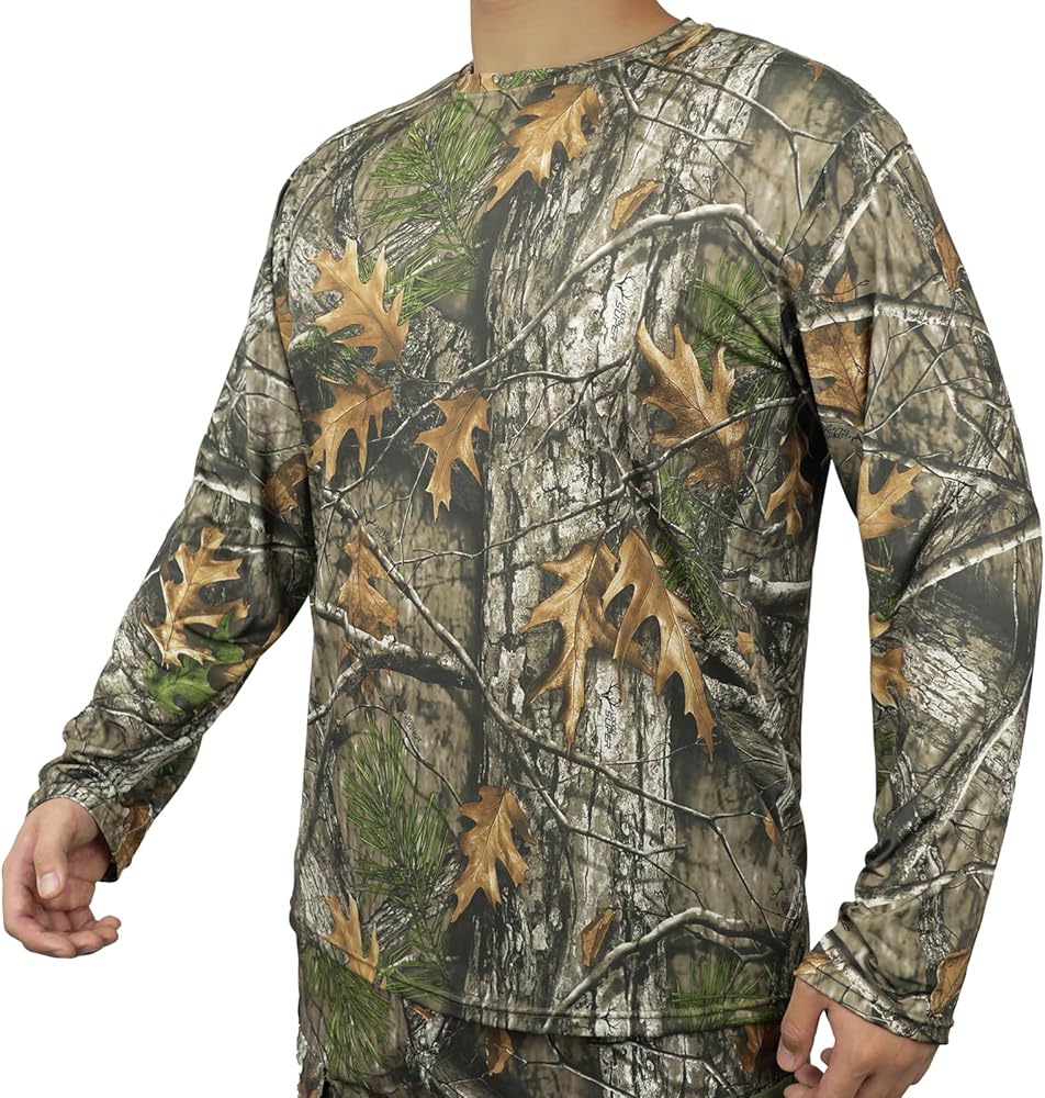 LOOGU Men's Camo Shirt Lightweight Turkey Hunting Shirt Camouflage Shirts for Men Long Sleeve Shirt