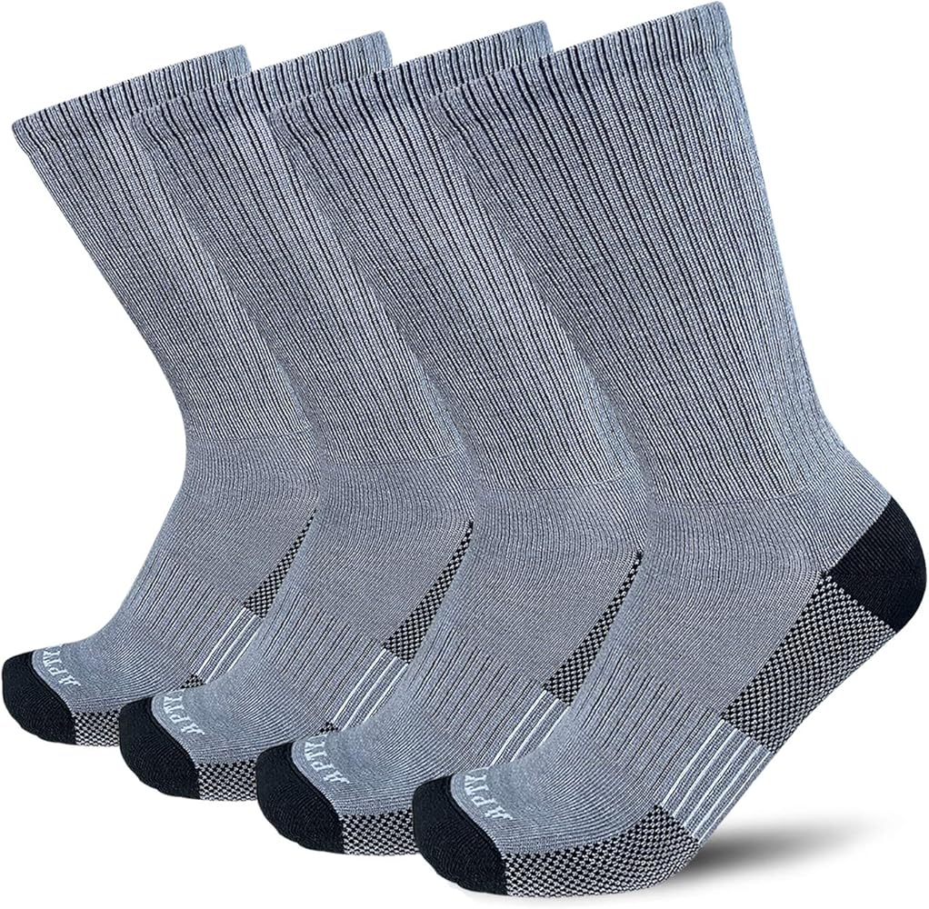 APTYID Men's Moisture Wicking Cushioned Crew Work Boot Socks (4 Pairs / 6 Pairs)