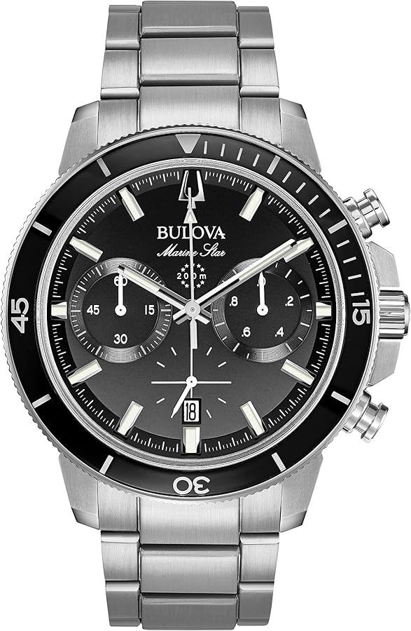 Bulova Men's Marine Star Series C Stainless Steel 6-Hand Chronograph Quartz Watch, Black Dial Style: 96B272