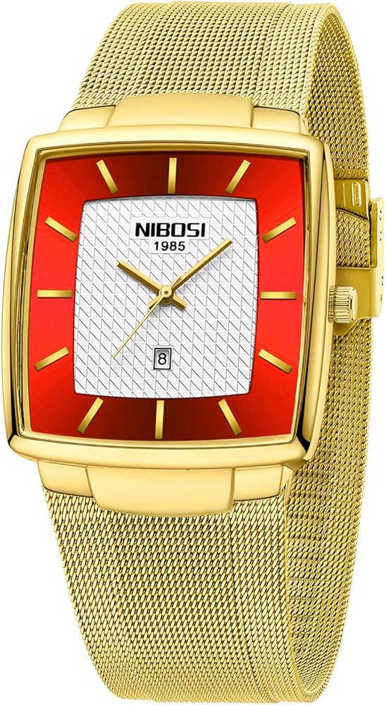 NIBOSI Men Watches Analog Quartz Square Military Waterproof Sport Business Wrist Watch for Men with Stainless Steel Mesh Strap Date Calendar