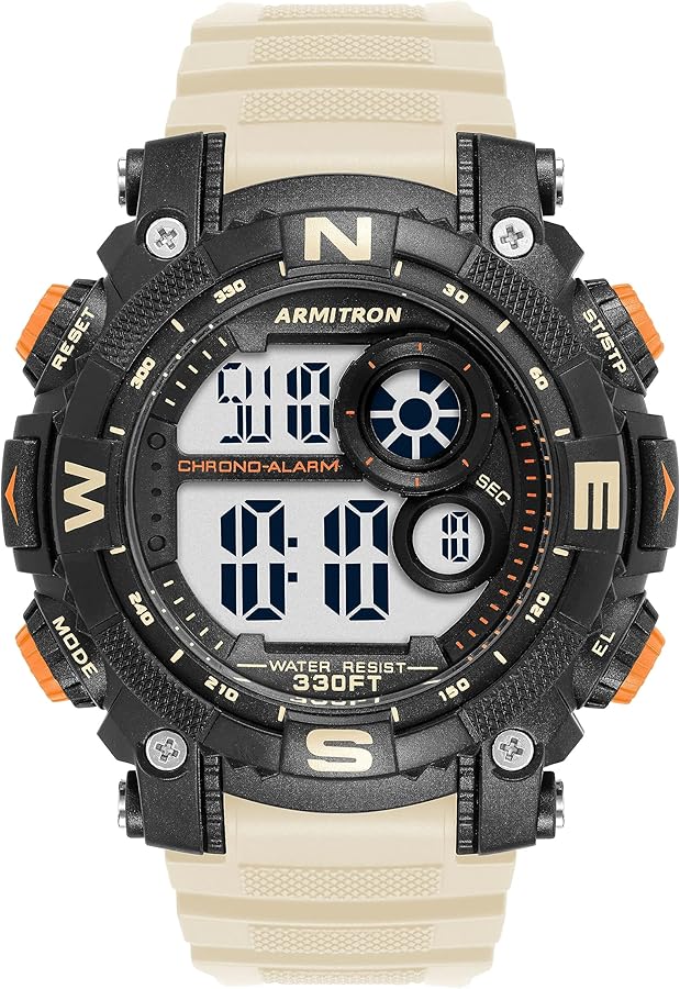 Armitron Sport Unisex Digital Chronograph Beige Resin Strap Watch, 40/8284BBE