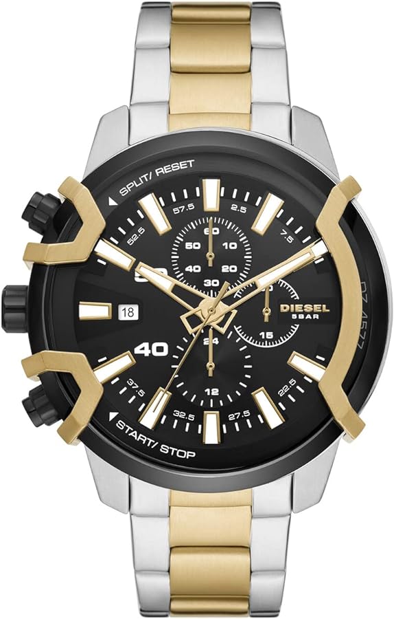 Diesel Griffed Stainless Steel Chronograph Men's Watch, Color: Silver/Gold (Model: DZ4577)