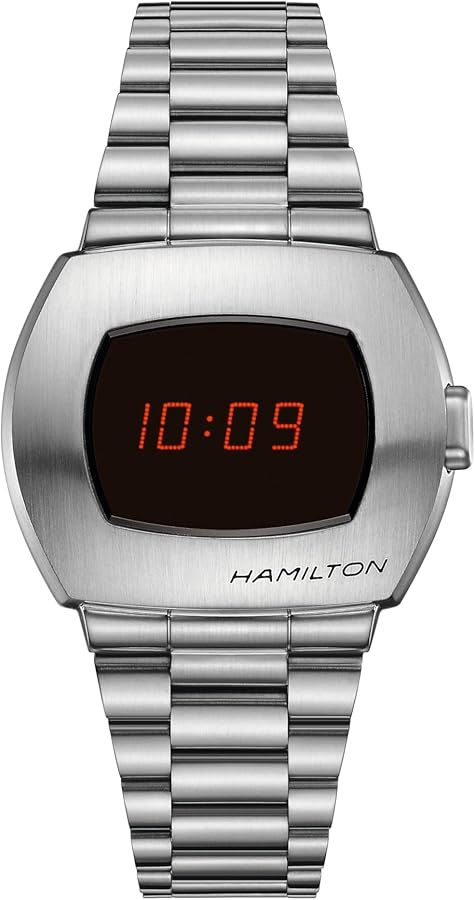 Hamilton Watch American Classic PSR Digital Quartz | Swiss Made | 40.8mm x 34.7mm Stainless Steel Case | Black Dial Digital Watch | Silver Stainless Steel Bracelet (Model: H52414130)