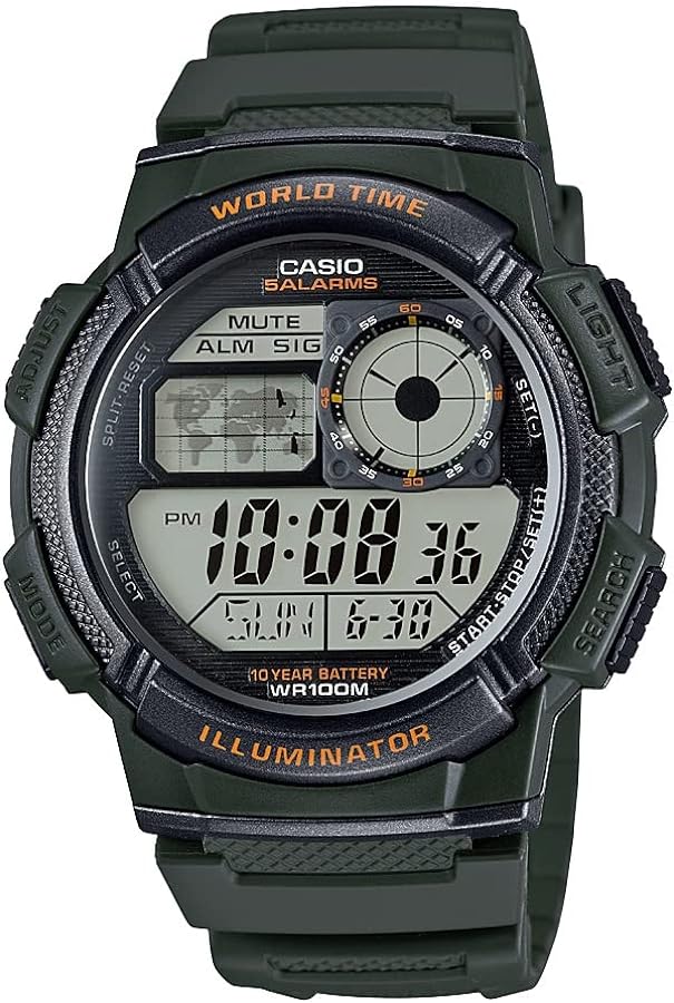 Casio Men's AE1000W-3AV 10-Year Battery Analog-Digital Display Quartz Green Watch