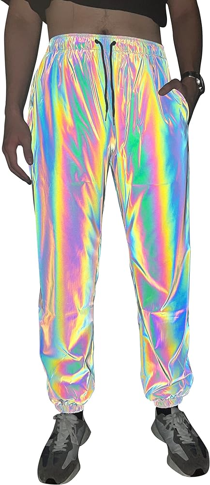 LZLRUN Rainbow Reflective Shorts Pants Men Fluorescent Trousers Casual Night Jogger