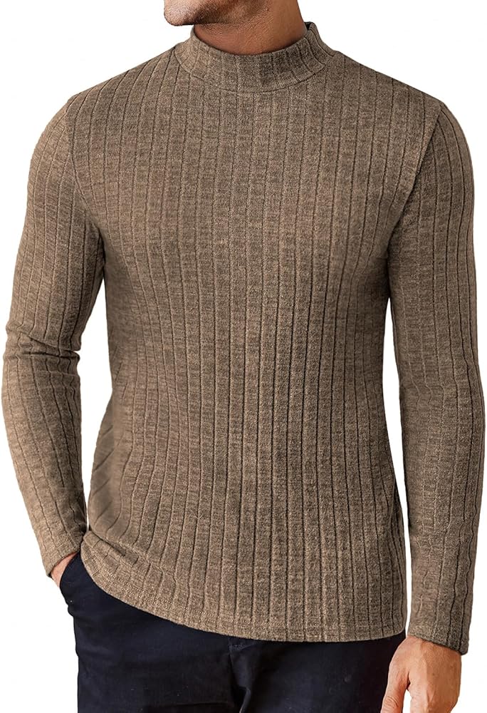 Ekouaer Men's Long Sleeve Shirts Mock Turtleneck Underwear Tops Fleece Ribbed Knit Pullover Sweater Basic Thermal Sweatshirts