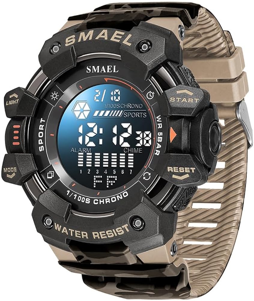 SMAEL Camo Style Men Outdoor Sports Watch Fashion Student Waterproof Digital Wristwatch Adolescent Multifunction Wristwatch