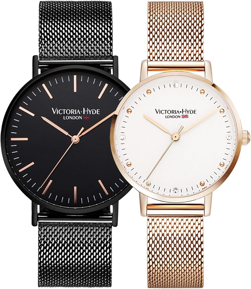 VICTORIA HYDE Couple Watches Men and Women, Simple Quartz Matching Watches for Couples His and Hers Wristwatch Gifts Set with Stainless Steel Strap