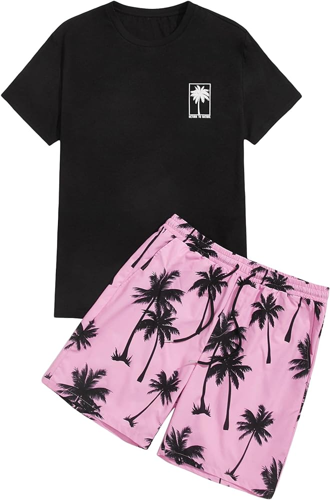 GORGLITTER Men's Two Piece Tracksuits Outfits Hawaiian Graphic Shirt and Shorts Set