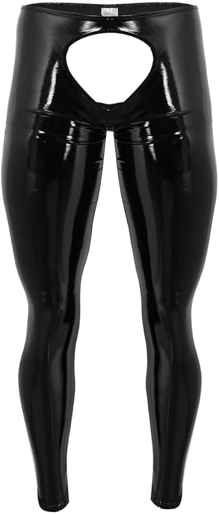 Men's Wet Look PVC Leather Backless Tights Pants Leggings Long Trousers