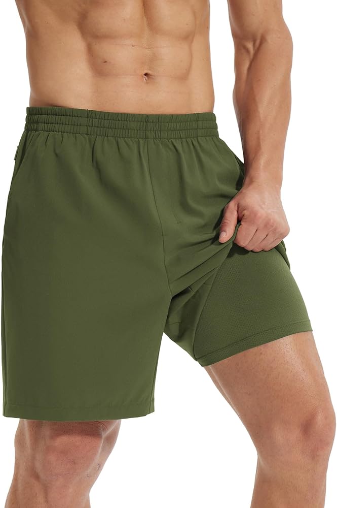 BALEAF Men's 2 in 1Running Shorts 5"/7" Quick Dry Workout Athletic Gym Shorts with Zipper Pockets