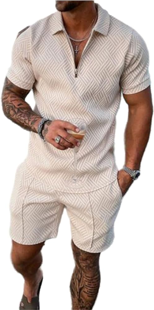 Men's Short Sets Outfits 2 Piece Summer Tracksuit Short Sleeve Polo Shirt and Shorts Set Casual Sport Suit