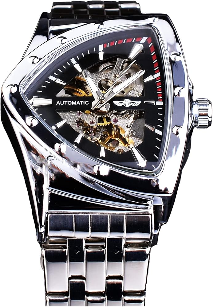 FORSINING Triangle Skeleton Men's Automatic Mechanical Watch Luxury Gold Black Stainless Steel Watches Waterproof Luminous Sports Wristwatch