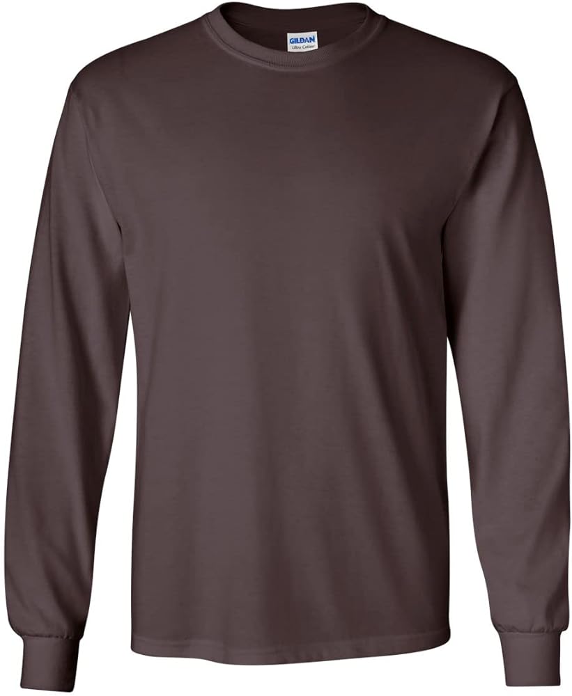 Gildan Men's Ultra Cotton Long Sleeve T-Shirt, Style G2400 (US, Alpha, Large, Regular, Regular, Dark Chocolate)