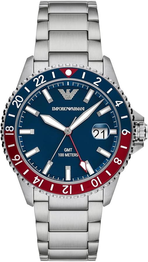 Emporio Armani Men's GMT Dual Time Silver Stainless Steel Bracelet Watch (Model: AR11590)