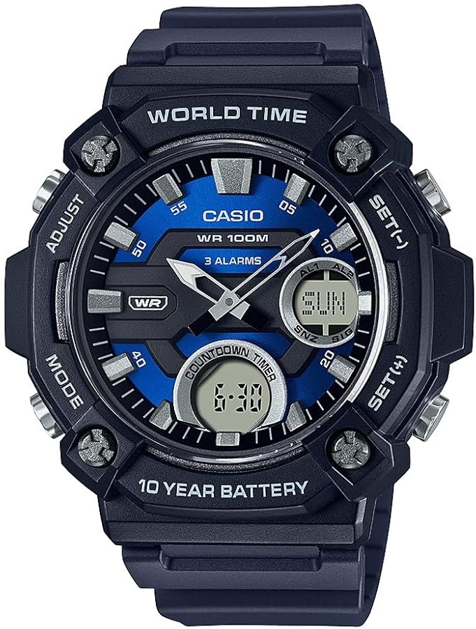 Casio 10 Year Battery World Time Countdown Timer Analog-Digital Watch (Model: AEQ-120W-2AV)