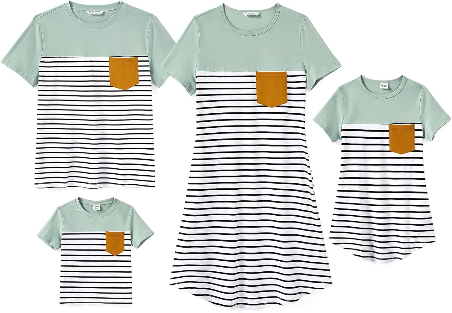 PATPAT Family Matching Outfits Mommy and Me Striped Short Sleeve Tshirt Summer Casual Dresses Blue with Pocket and Tshirts