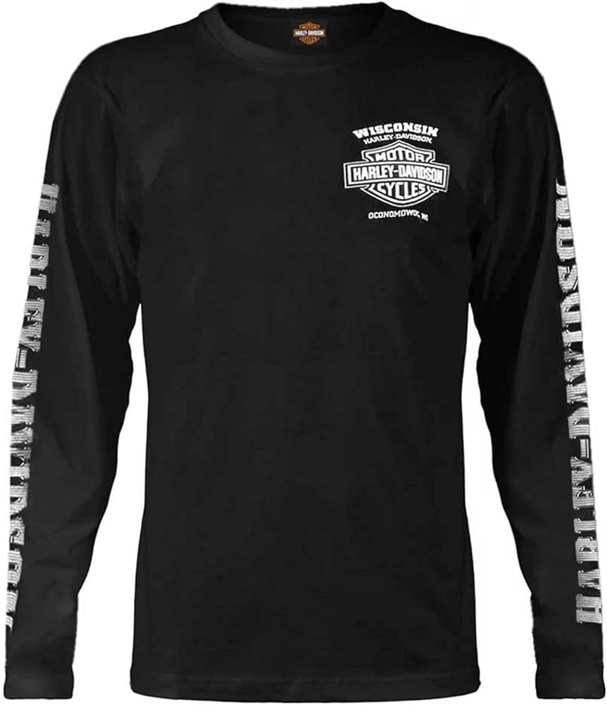 Harley-Davidson Men's Skull Lightning Crest Graphic Long Sleeve Shirt, Black