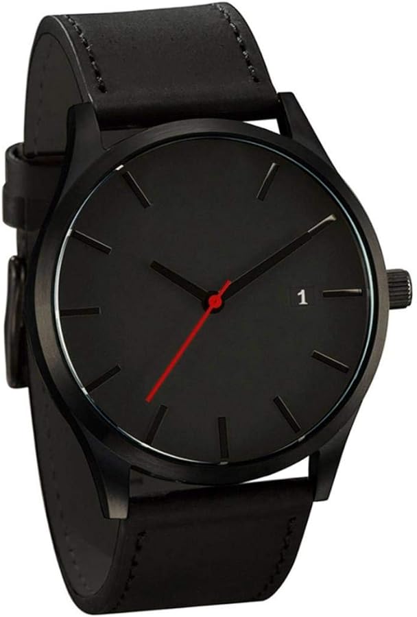 Popular Low-Key Men's Quartz Wristwatch Minimalist Connotation Leather Watch (Black)