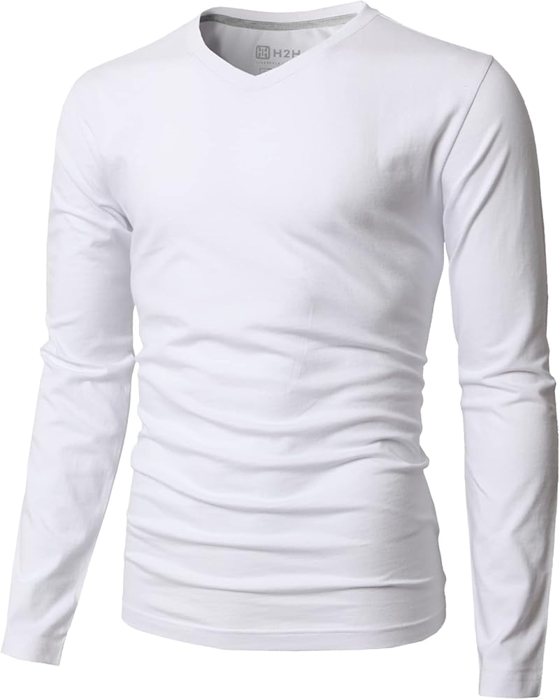 H2H Mens Casual Slim Fit Long Sleeve T-Shirts Soft Lightweight V-Neck/Crew-Neck Size XS to 3XL