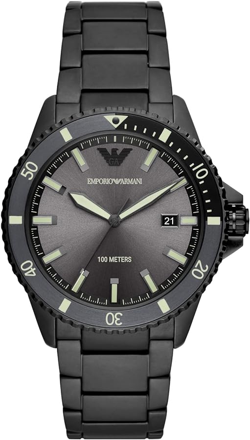 Emporio Armani Men's Three-Hand Date Black Stainless Steel Watch (Model: AR11398)