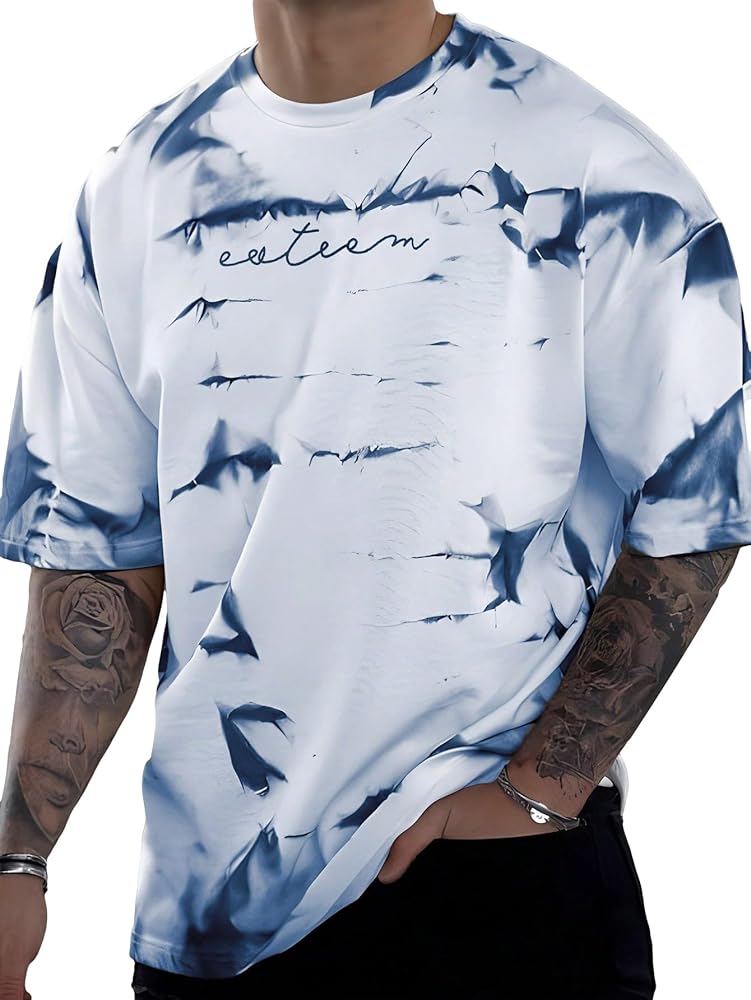 SOLY HUX Men's Graphic Tie Dye T Shirt Letter Print Crew Neck Short Sleeve Casual Summer Tee Tops