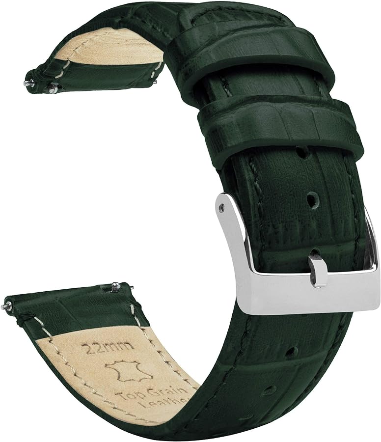 BARTON WATCH BANDS, 12mm Forest Green - Alligator Grain - Quick Release Leather Watch Bands