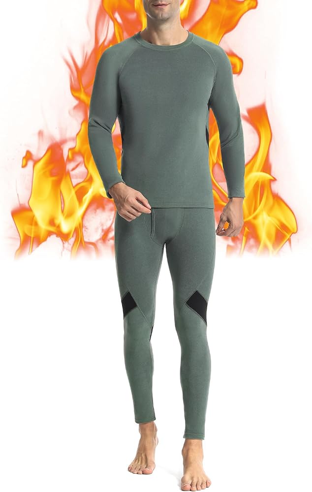 Runhit Mens Thermal Underwear Set：Fleece Lined Long Johns for Men Thermal Shirts and Pants Base Layer Cold Weather Thermals